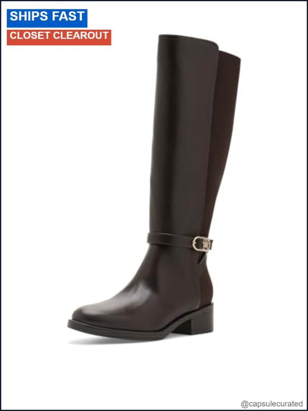 Faux Leather Knee High Riding Boots Block Heel Zip
